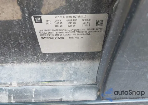 2015 Chevrolet Malibu 1Lt from USA, damaged, VIN 1G11C5SL6FF102997